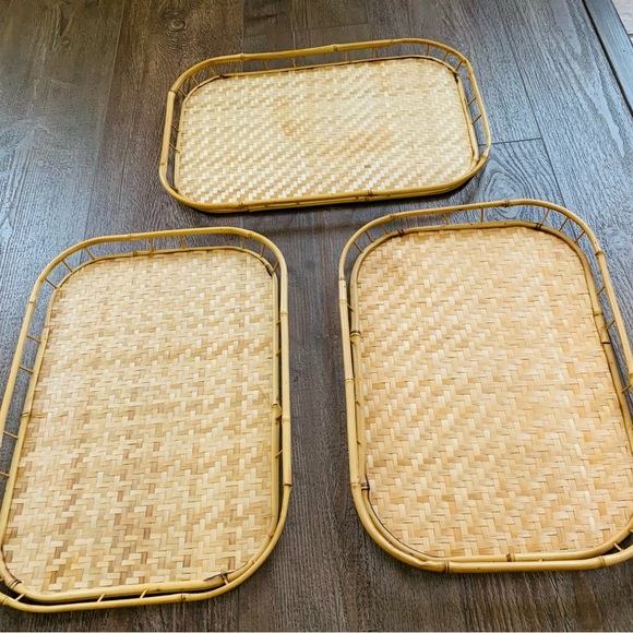 Bamboo vintage trays set of 3 - Picture 1 of 11